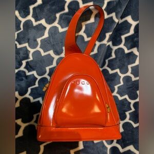 Gucci Red Patent Leather Bamboo Classic Sling Bag Backpack Vintage